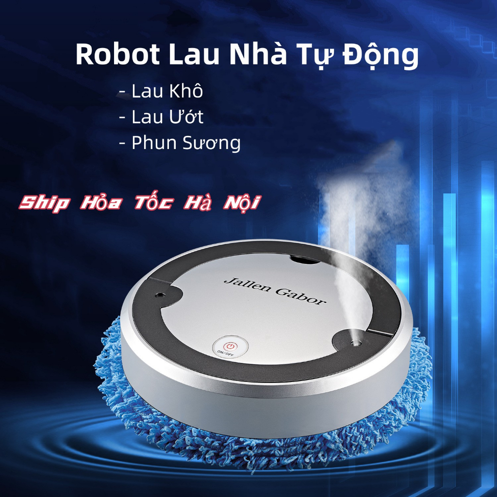 Robot Lau Nhà 2 Chức Năng Lau Khô- Ướt Thông Minh Tự Động Cảm Biến Có Chế Độ Phun Sương Khử Tạo Ẩm- Robot Gabor