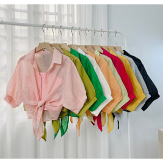 SET 2 Áo Croptop Cột Nơ Voan Tơ Mềm Mát Kèm Áo 2 Dây Thun Gân Co Giãn Phù Hợp Đi Chơi Đi Biển Sơ Mi Croptop Nữ SUBICI 