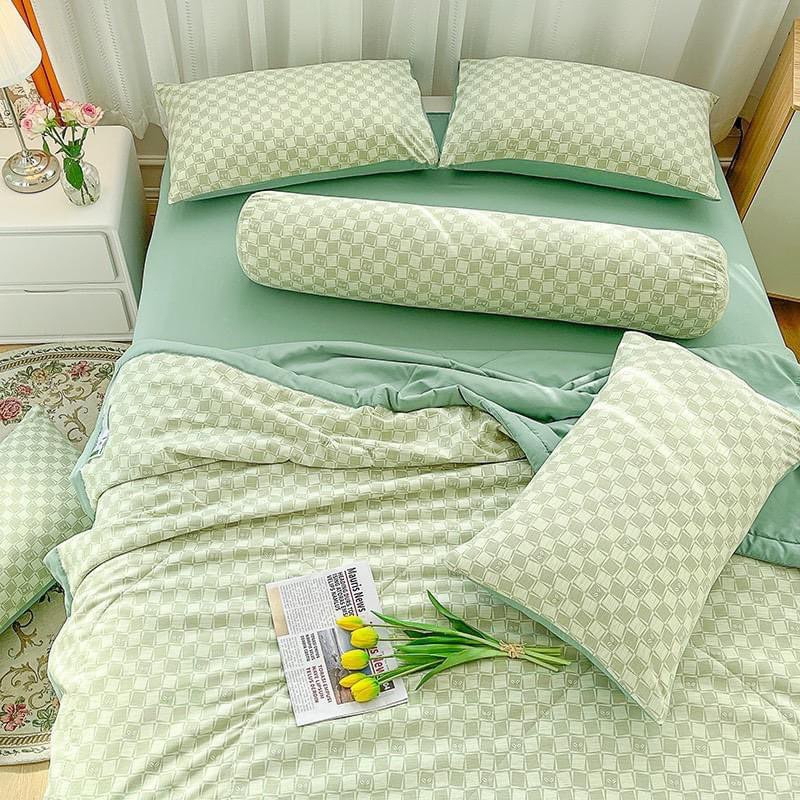 Set chăn trần hè ga gối MỊN DECOR họa tiết chất đũi mát mịn