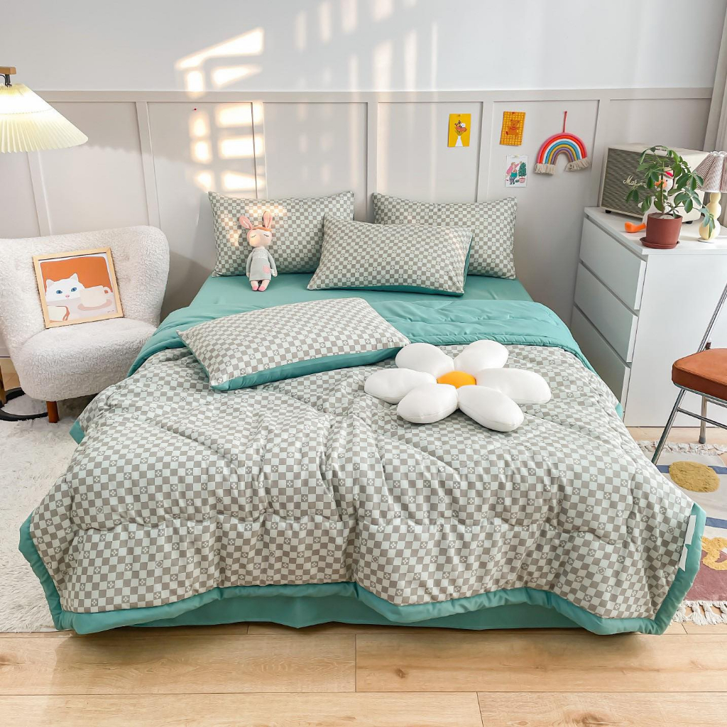 Set chăn trần hè ga gối MỊN DECOR họa tiết chất đũi mát mịn