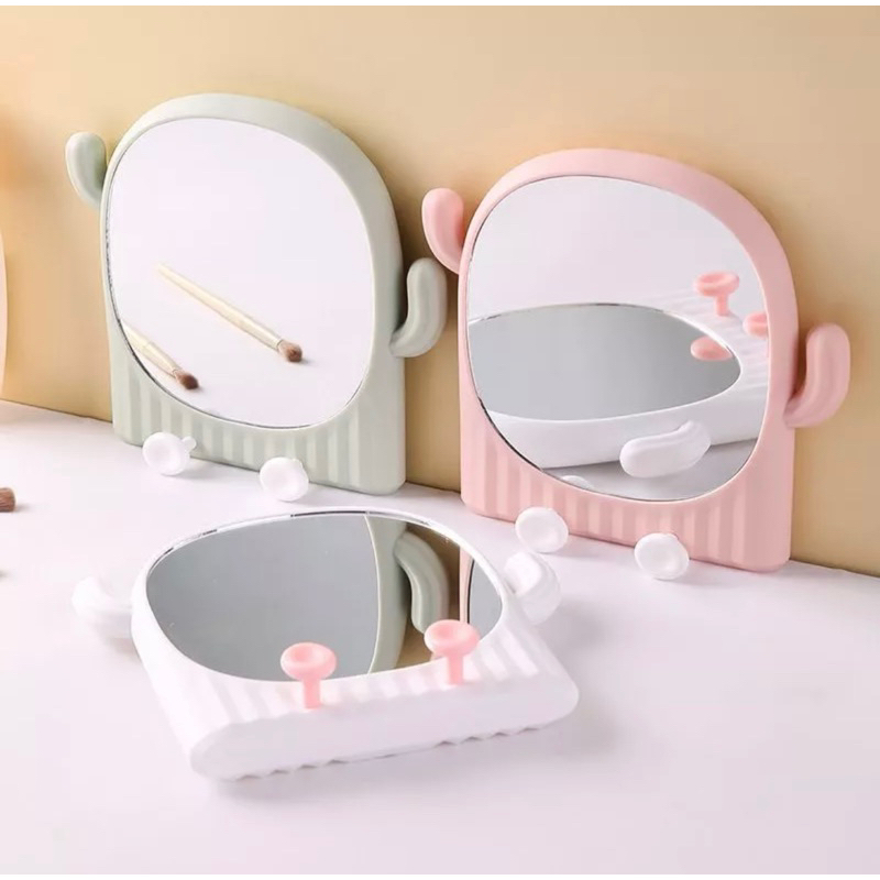Gương trang điểm để bàn soi di động, có thể treo hình cây xương rồng xinh xắn