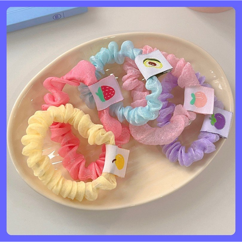 Cột tóc Scrunchies vải hologram đính charm hoa  quả dễ thương, Chun tóc kiêm vòng tay xinh xắn, quà tặng bạn nữ đẹp rẻ