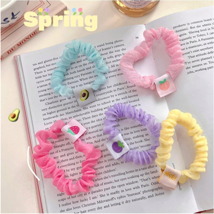 Cột tóc Scrunchies vải hologram đính charm hoa  quả dễ thương, Chun tóc kiêm vòng tay xinh xắn, quà tặng bạn nữ đẹp rẻ