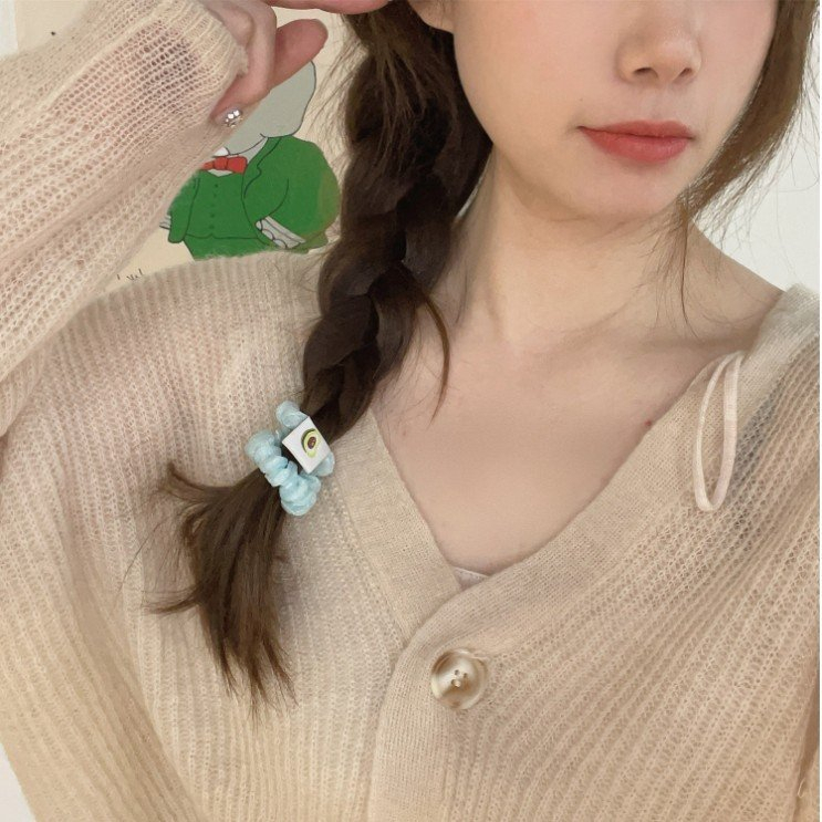 Cột tóc Scrunchies vải hologram đính charm hoa  quả dễ thương, Chun tóc kiêm vòng tay xinh xắn, quà tặng bạn nữ đẹp rẻ