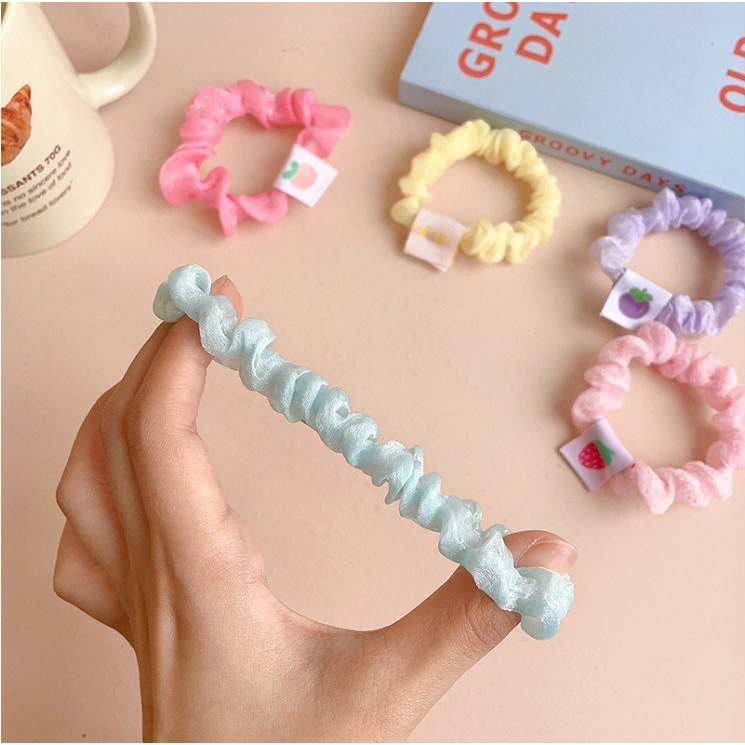 Cột tóc Scrunchies vải hologram đính charm hoa  quả dễ thương, Chun tóc kiêm vòng tay xinh xắn, quà tặng bạn nữ đẹp rẻ