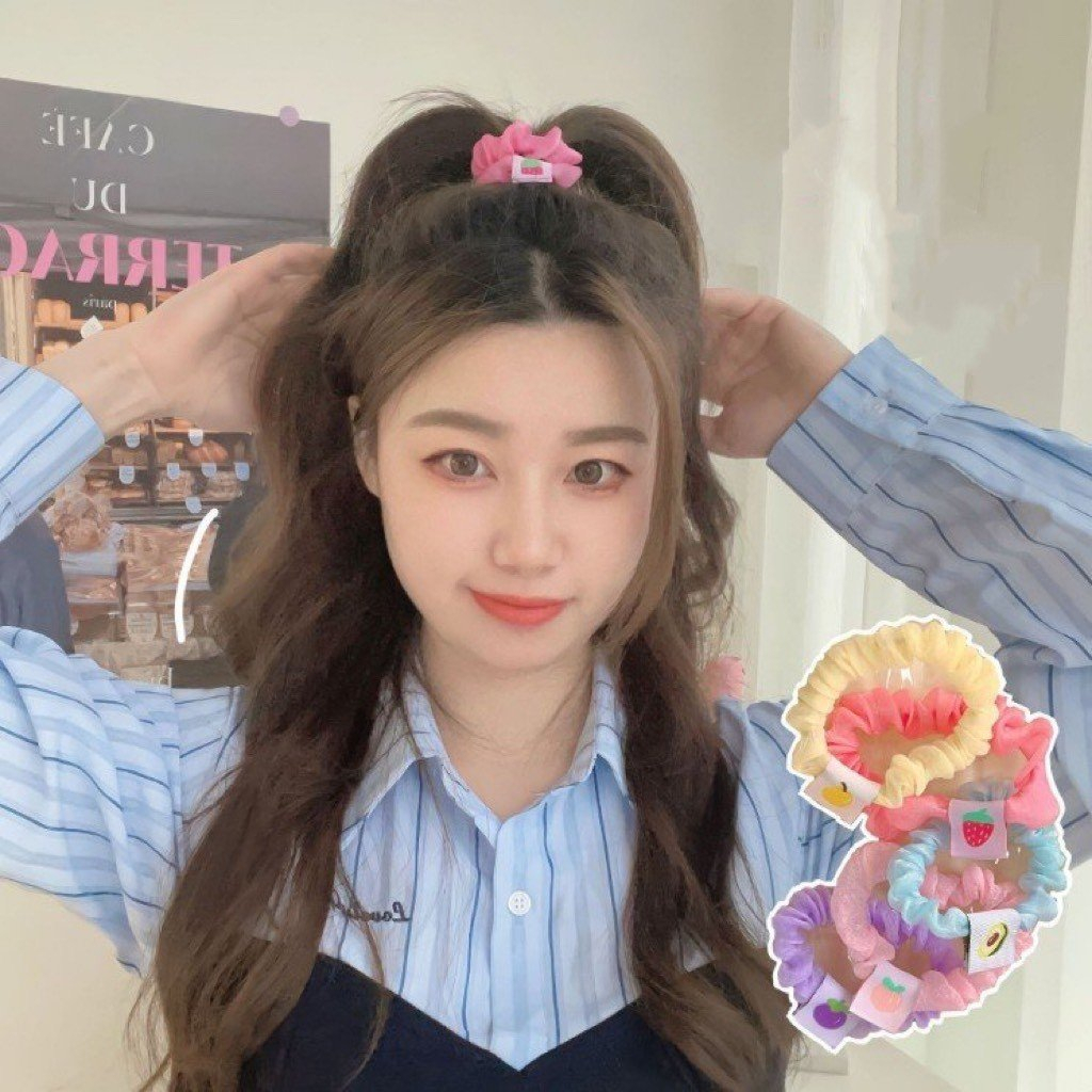 Cột tóc Scrunchies vải hologram đính charm hoa  quả dễ thương, Chun tóc kiêm vòng tay xinh xắn, quà tặng bạn nữ đẹp rẻ