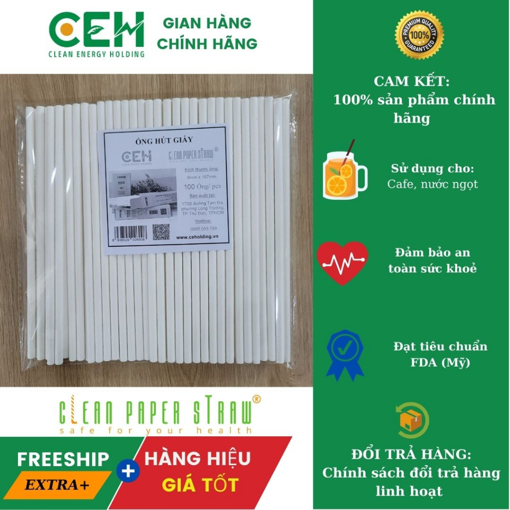 Túi 100 ống hút giấy CLEAN PAPER STRAW phi 6, nhiều màu, uống cafe nước ngọt nước ép, an toàn sức khoẻ bảo vệ môi trường