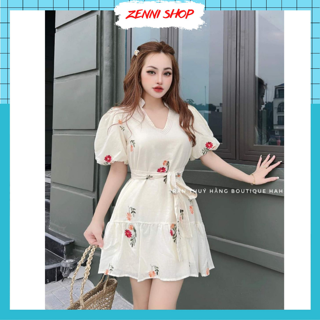 Váy Maxi Đi Biển, Đầm Babydool Cổ V Tay Bồng Chất Hoa Thêu 2 Lớp Form Dáng Rộng Rãi Bầu Bí Bon Chen.