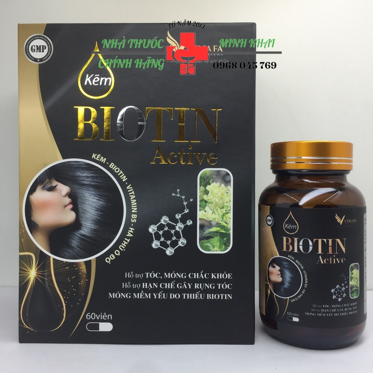 Kẽm BIOTIN Active lọ 60 viên - Hỗ trợ tóc, móng chắc khỏe, hỗ trợ hạn chế gãy rụng tóc, móng mềm yếu do thiếu Biotin