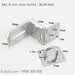 Bản lề móc khóa góc vuông inox 304, 4 inch, dày 2mm - blmk394v
