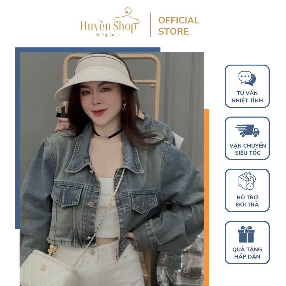 Áo Khoác Jean Bò Kiểu Crotop Ngắn Tay Dài Có Túi Trước Ngực Chất Mềm Mại Nhẹ Freesize Dưới 65kg - Huyền Shop