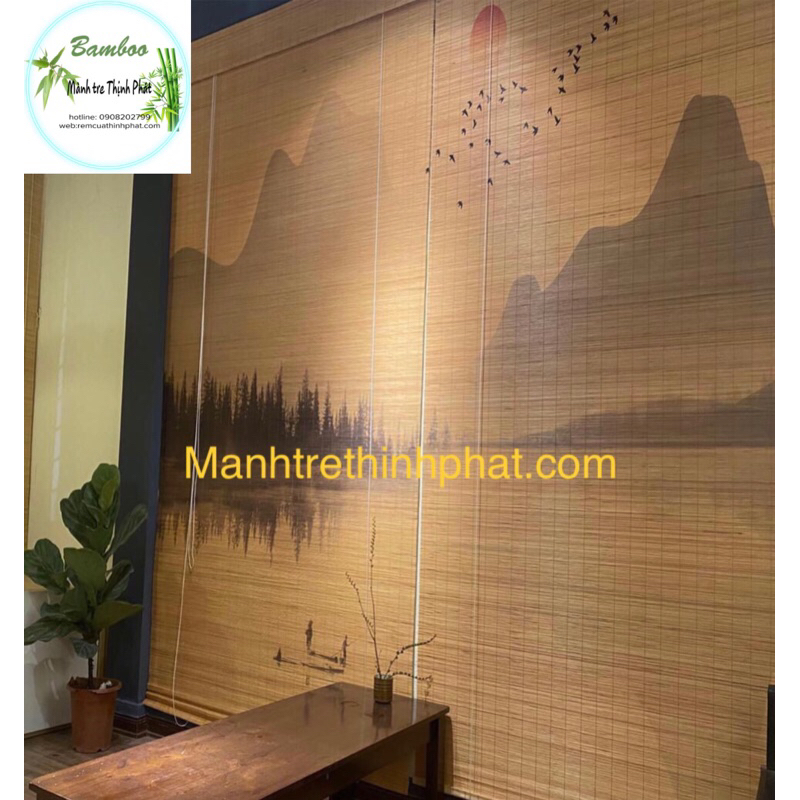 Màn sáo tre trúc tranh Nghệ Thuật mẫu Tranh Thuỷ Mặc. Rèm trúc tranh che quán cafe, nhà chùa, spa..Mành rèm tre trúc.