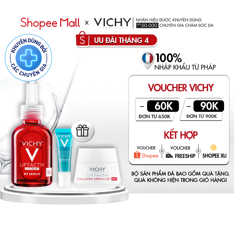 Bộ sản phẩm phục hồi, ngừa thâm nám, đốm nâu và dưỡng da ban đêm Vichy Liftactiv B3 dark spots serum