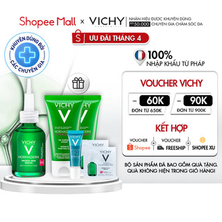 Bộ sản phẩm làm sạch, phục hồi và làm dịu da, giảm mụn rõ rệt sau 7 ngày Vichy Normaderm Probio-BHA