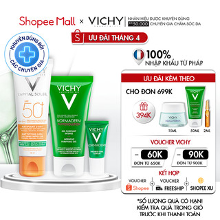 Bộ sản phẩm làm sạch, giảm mụn và chống nắng cho da dầu mụn Vichy Capital Soleil Mattifying 3-in-1