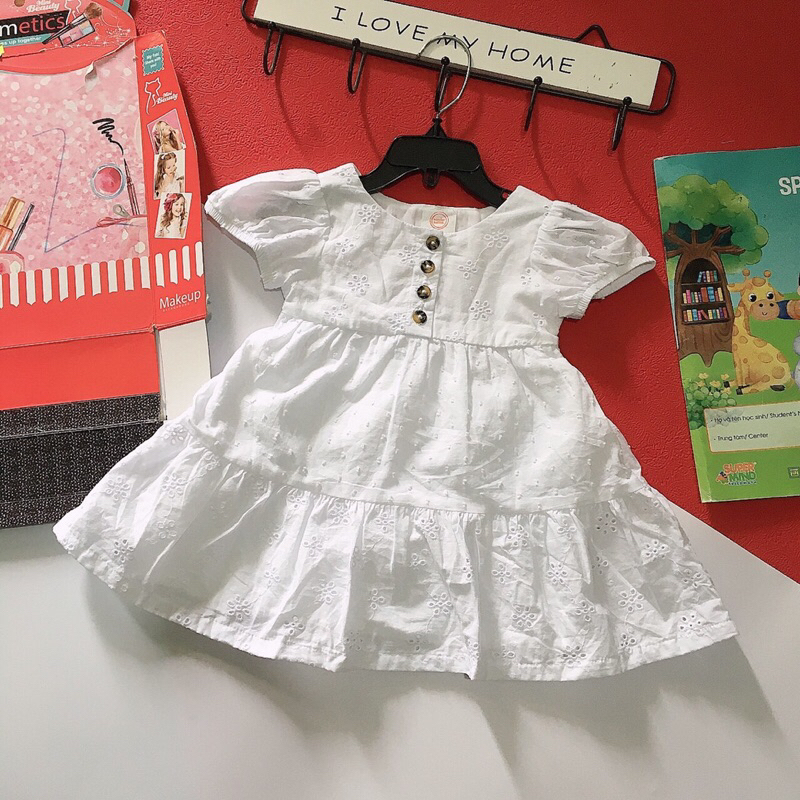 Váy,đầm hè khuy ngực tay bồng cho bé gái hàng xuất dư xịn