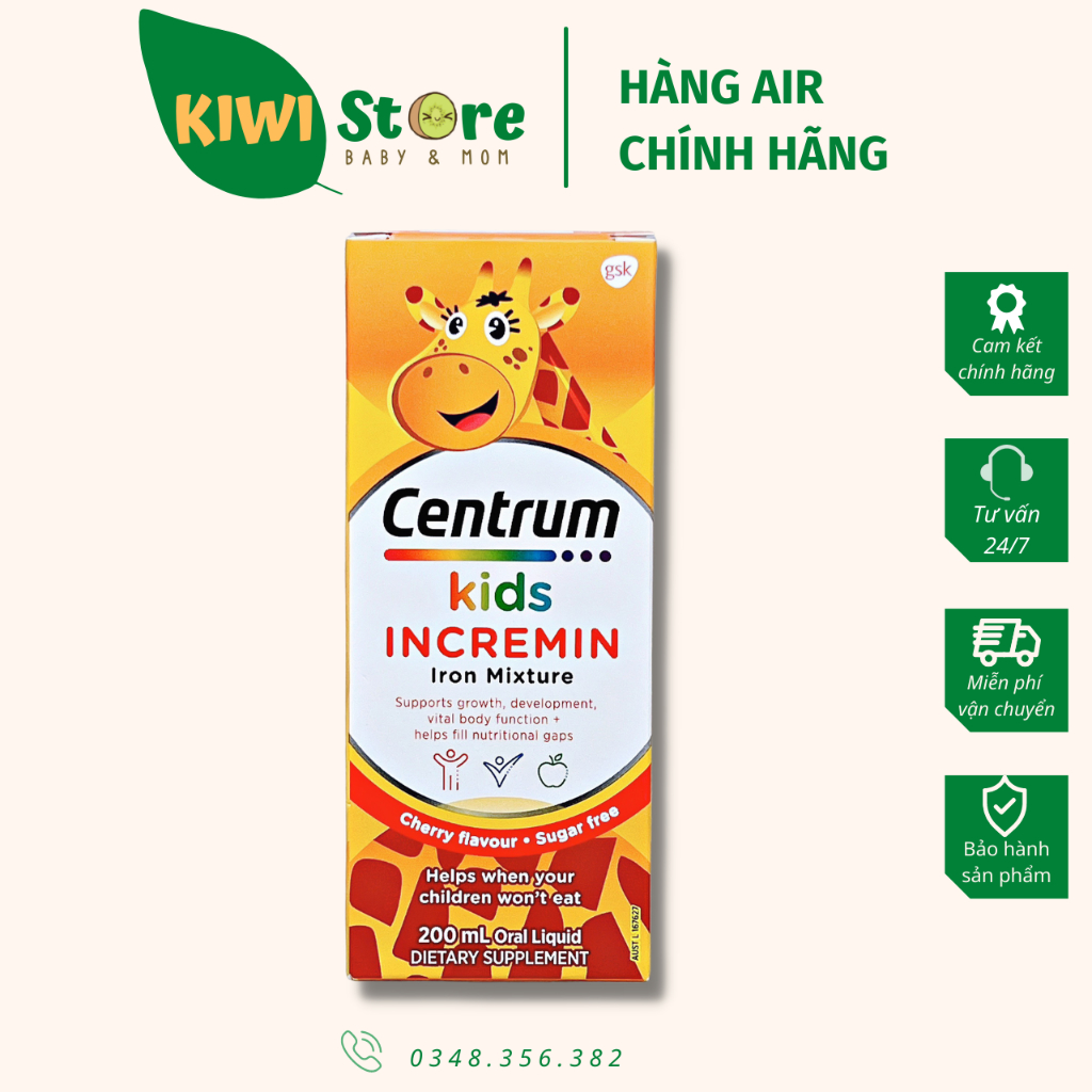 Centrum kids INCREMIN Iron Mixture giúp bé ăn ngon 6m+ mẫu mới (T4/2024)