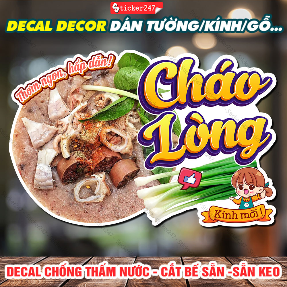 Tranh Dán Tường Cháo Lòng 🌈 Decal Dán Tường Trang Trí Quán Ăn - Sticker Cháo Lòng Chống Nước