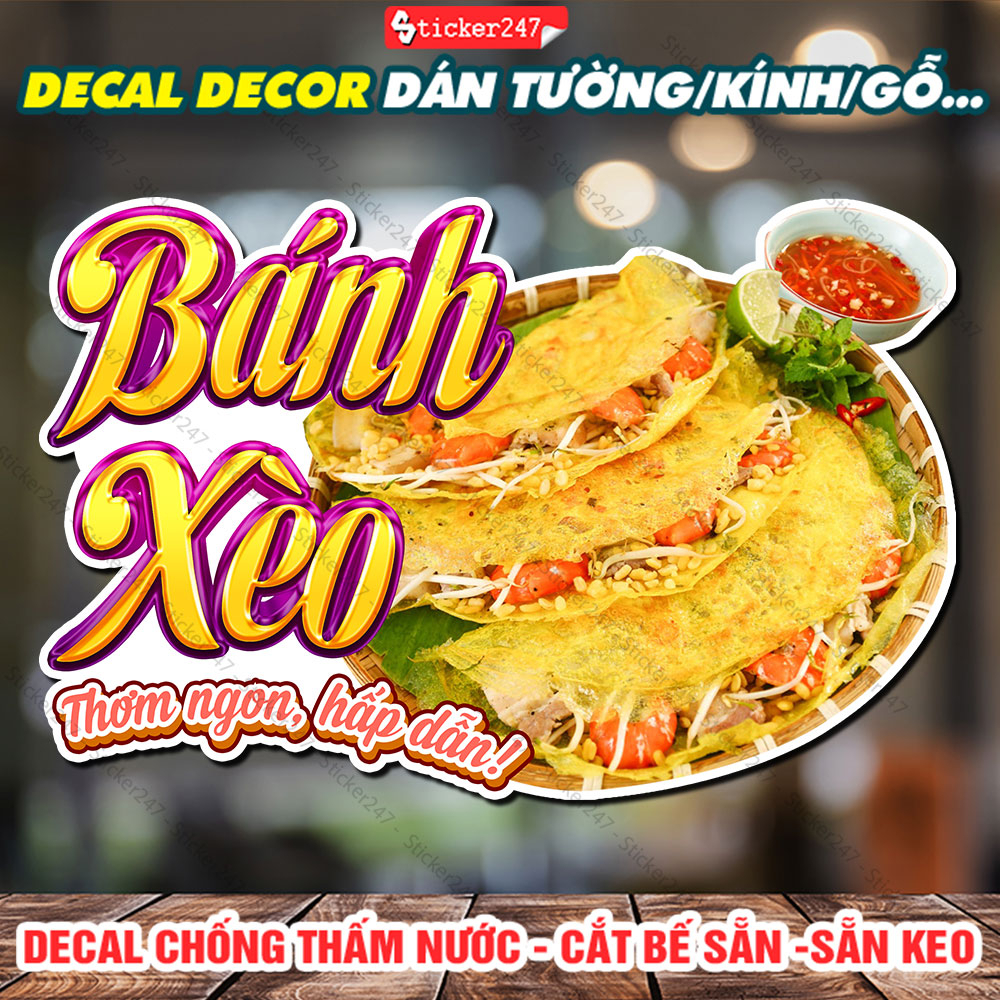 Tranh Dán Tường Bánh Xèo 🌈 Decal Dán Tường Trang Trí Quán Ăn - Sticker Bánh Xèo Món Ăn Việt Chống Nước