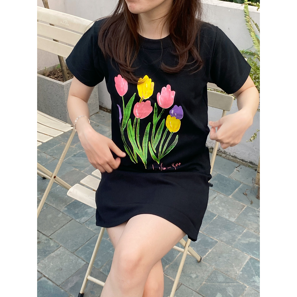 Áo Thun Baby Tee - COLORFUL FLOWERS, Áo Thun In Hoa Tulip Form Baby Tee Cotton 100%