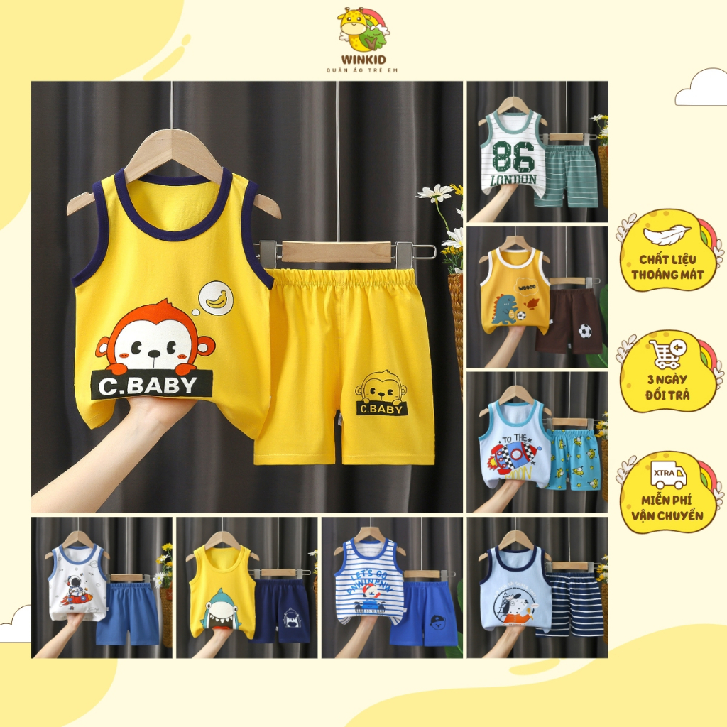 Bộ ba lỗ bé trai WINKID, bộ quần áo bé trai cotton mùa hè thoáng mát - WK031