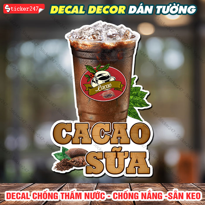 Tranh Trang Trí Cacao Sữa 🍓 Hình Dán Ly Cacao Sữa Trang Trí Quán Coffee, Cafe - Decal Dán Tường Chốn