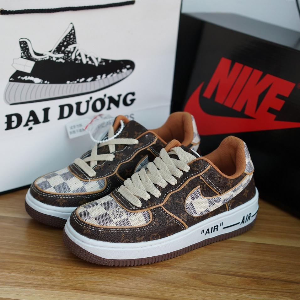 Giày thể thao AF1 Nâu LV, Giày Air Force 1 Low Louis Vuitton Monogram Brown Cao Cấp Nam Nữ Full Box Bill