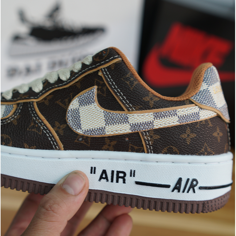 Giày thể thao AF1 Nâu LV, Giày Air Force 1 Low Louis Vuitton Monogram Brown Cao Cấp Nam Nữ Full Box Bill