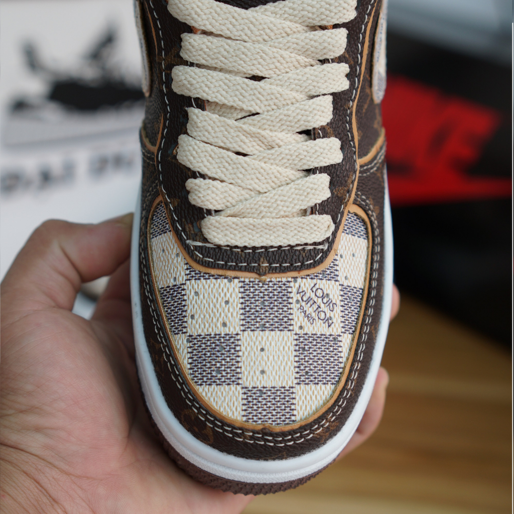 Giày thể thao AF1 Nâu LV, Giày Air Force 1 Low Louis Vuitton Monogram Brown Cao Cấp Nam Nữ Full Box Bill