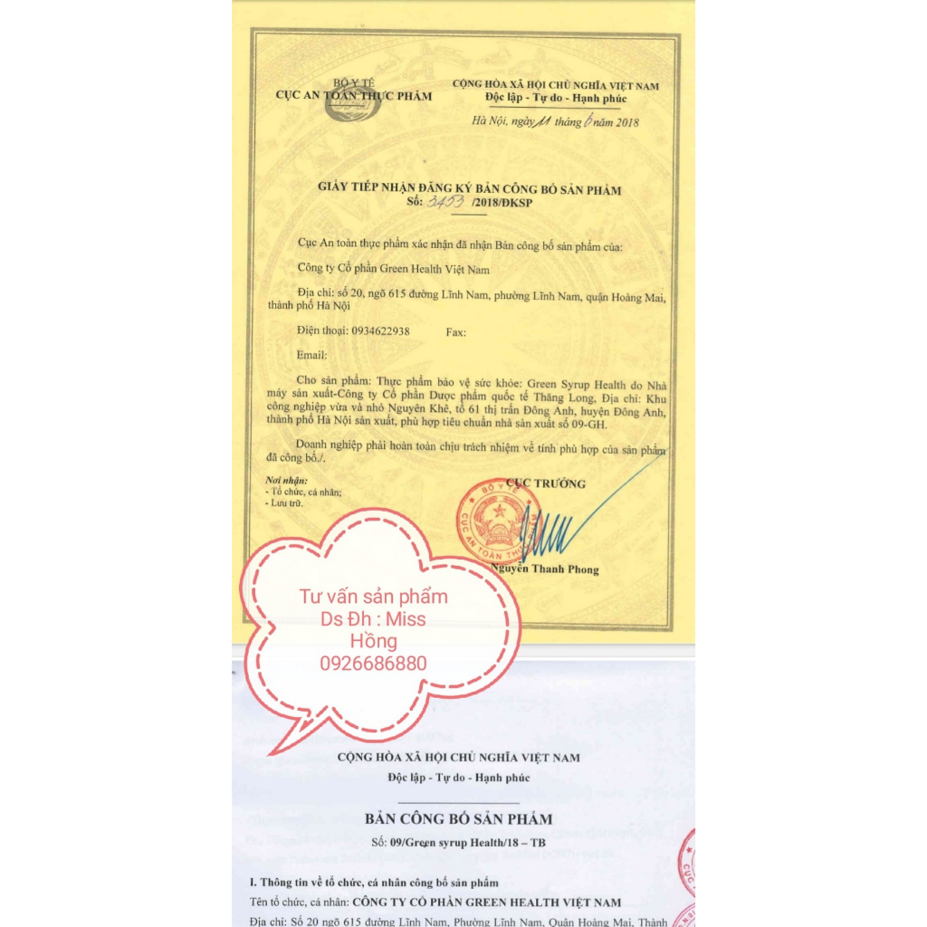 GREEN HEALTH  siro ho hỗ trợ tiêu đờm,làm giảm ho khan ho có đờm, hỗ trợ làm giảm nguy cơ viêm phế quản viêm đường hôhấp