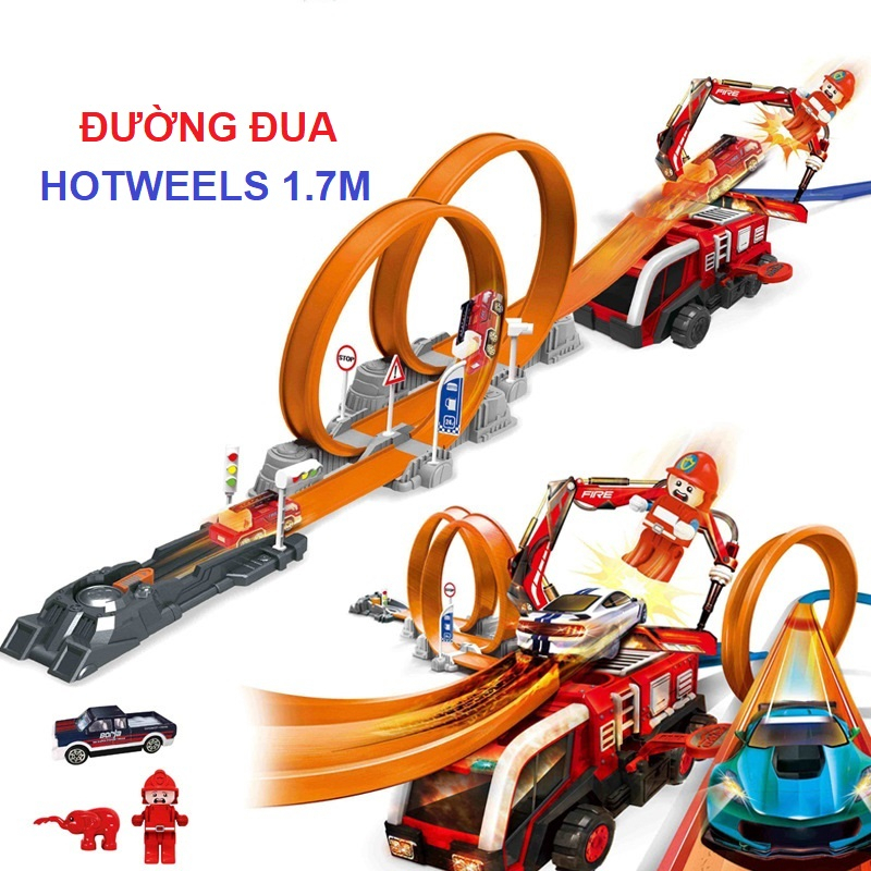 Xe ô tô đồ chơi đường đua hotwheels dài 1.7m kèm xe con đổi màu khi gặp nước cho bé trai, quà tặng sinh nhật cho bé