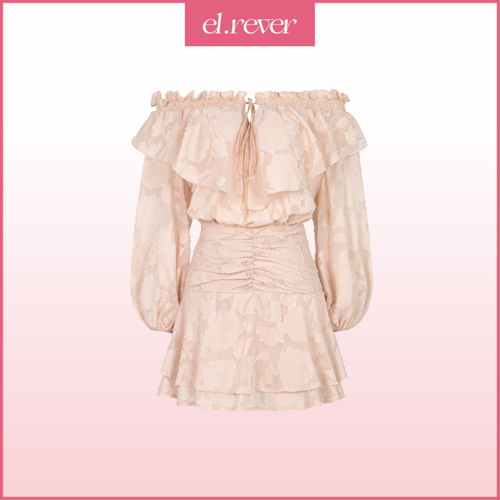 ELRÊVER - Set áo kiểu trễ vai và chân váy xòe tầng dịu dàng - Màu coffee - R09S01