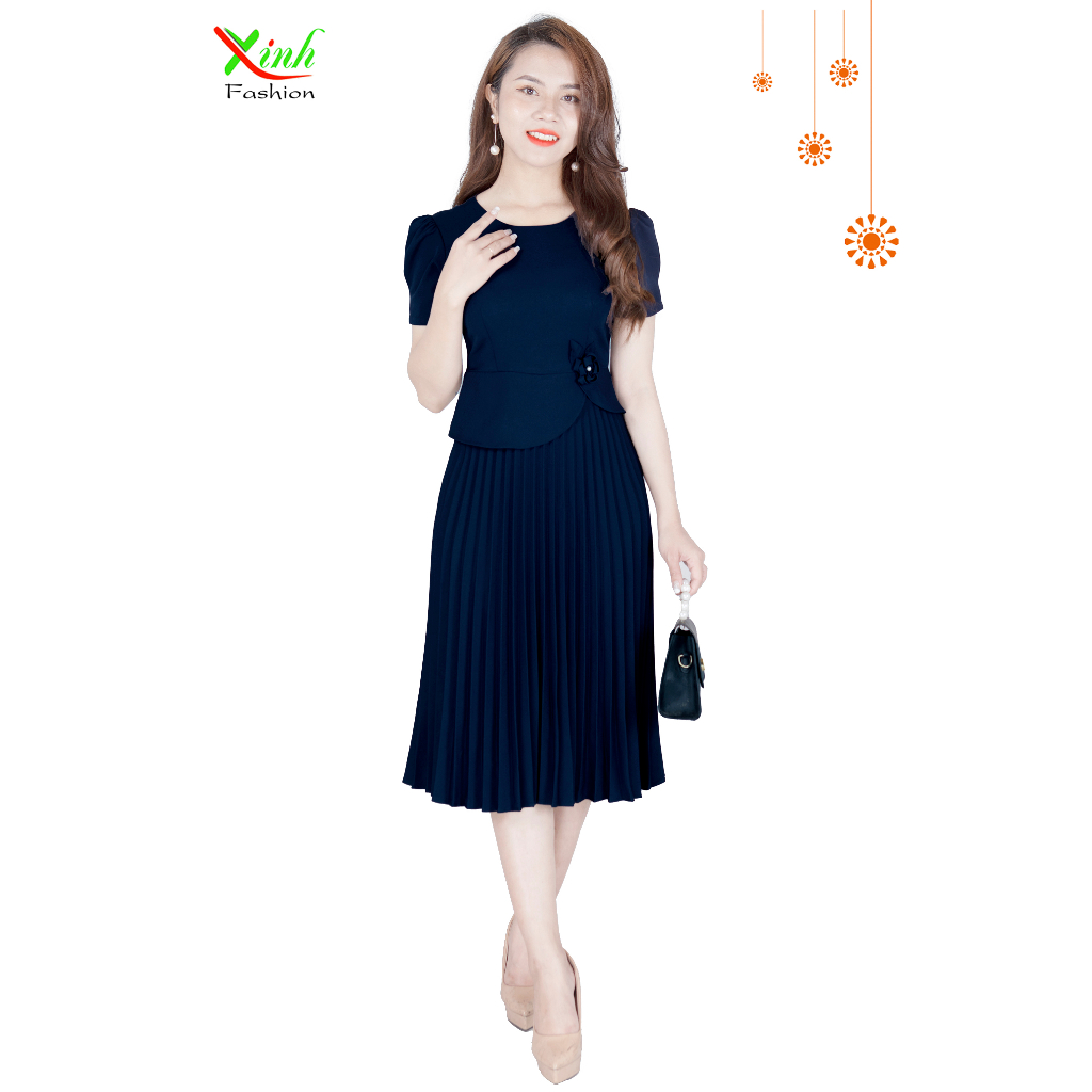 Đầm Dập Ly Kèm Hoa Cài Trẻ Trung Hiện Đại DL897-DL898-DL899