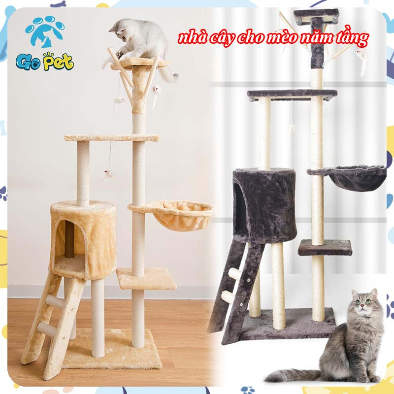 Mèo Leo Khung Năm Tầng Có Thể Tháo Rời Và Giặt Kèm Đồ Chơi Treo