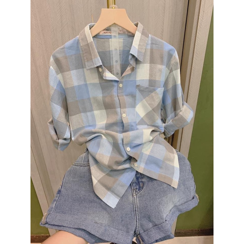 Áo Sơmi Kẻ Ô Cực Hot Form Rộng Phong Cách Hàn Quốc