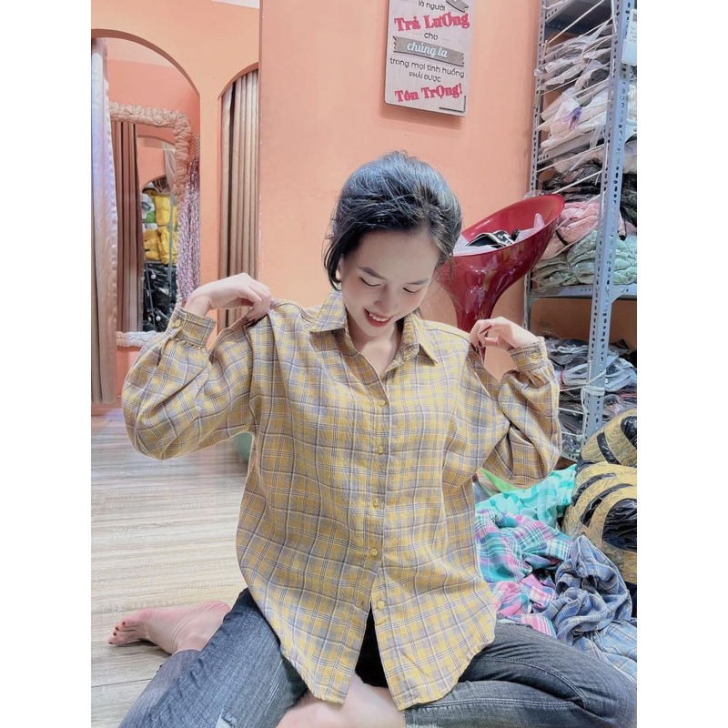 Áo Sơmi Kẻ Ô Cực Hot Form Rộng Phong Cách Hàn Quốc