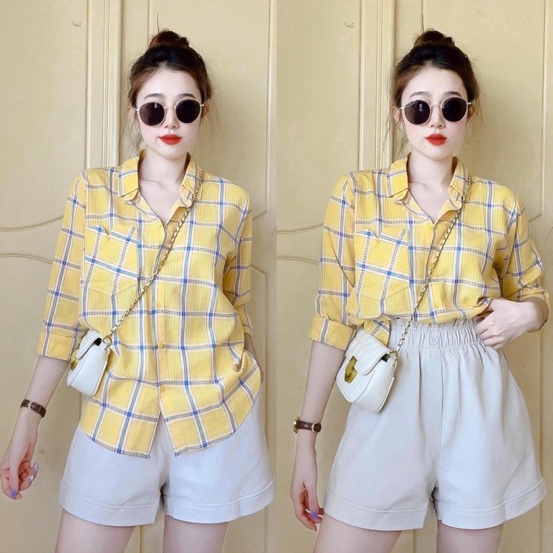 Áo Sơmi Kẻ Ô Cực Hot Form Rộng Phong Cách Hàn Quốc