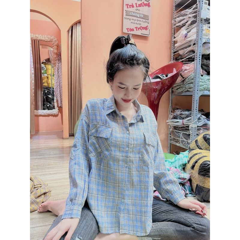 Áo Sơmi Kẻ Ô Cực Hot Form Rộng Phong Cách Hàn Quốc