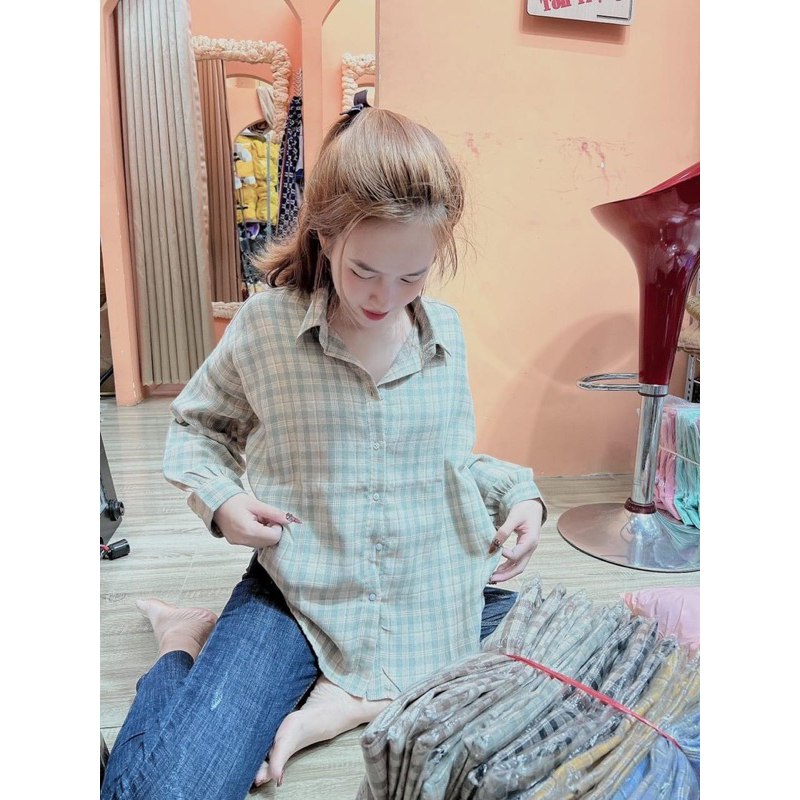 Áo Sơmi Kẻ Ô Cực Hot Form Rộng Phong Cách Hàn Quốc