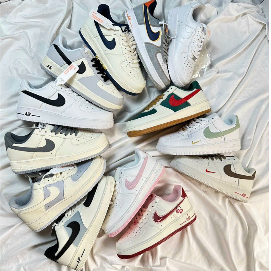 Giày thể thao Air Force 1 Low CREAM MŨI ĐEN, giày AF1 vạch nâu,Trắng kem xanh mũi đen năng động, bền đẹp