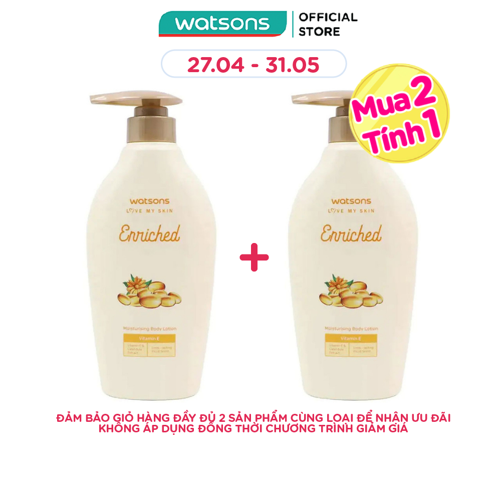 Sữa Dưỡng Thể Watsons Enriched Moisturising Vitamin E Cấp Ẩm Cho Làn Da Mịn Màng 400ml
