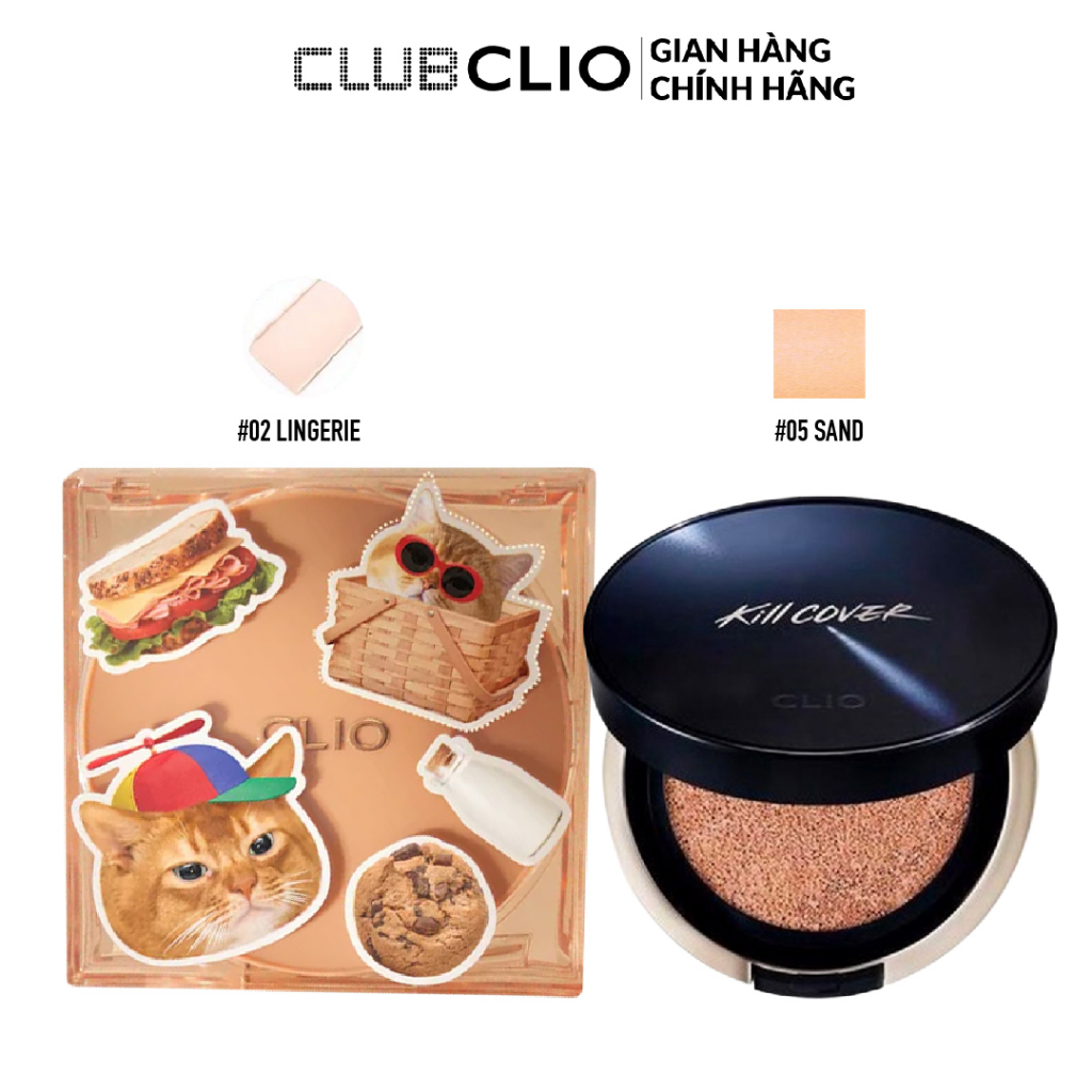 (HSD-T5/24)Combo 2 Phấn Nước Che Khuyết Điểm Clio 15g (Kill Cover Màu 2 kèm lõi+sticker,Kill Cover Founwear Màu 5)