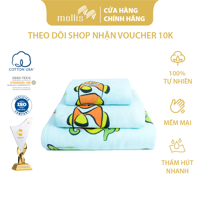 [Mã BMLTB35 giảm đến 35K đơn 99K] Khăn Tắm Trẻ em Mollis Cotton 2 lớp BM6A 50x100cm