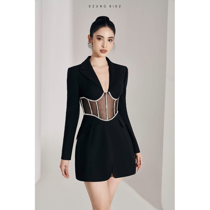 Đầm vest phối lứoi eo kết đá