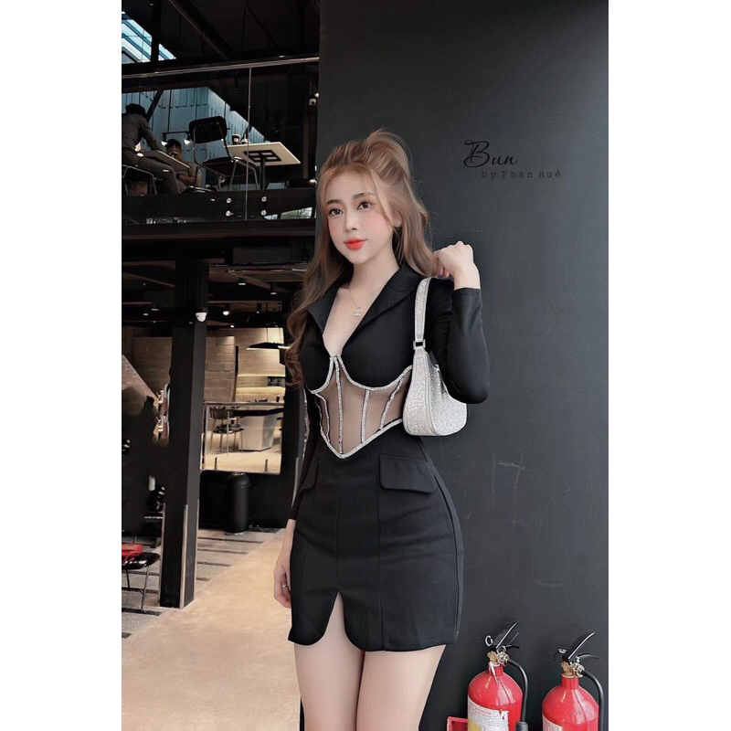 Đầm vest phối lứoi eo kết đá