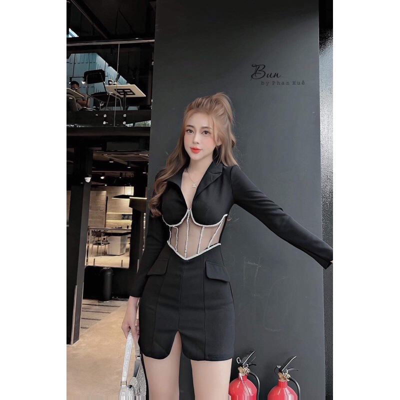 Đầm vest phối lứoi eo kết đá