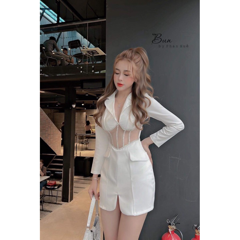 Đầm vest phối lứoi eo kết đá