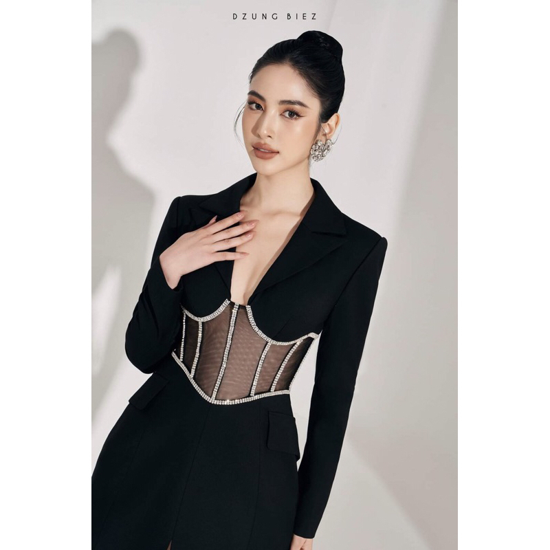Đầm vest phối lứoi eo kết đá
