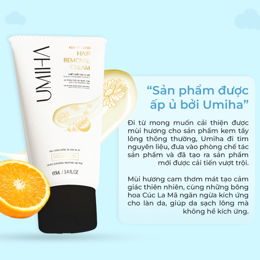 Kem tẩy lông Vùng Kín UMIHA (65ml) - Dành riêng cho tẩy lông vùng kín bikini và da nhạy cảm với chiết xuất Cúc La Mã