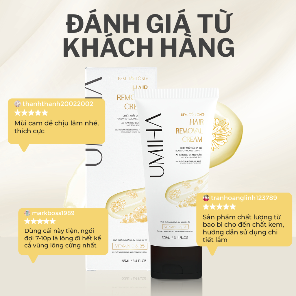 Kem tẩy lông Vùng Kín UMIHA (65ml) - Dành riêng cho tẩy lông vùng kín bikini và da nhạy cảm với chiết xuất Cúc La Mã